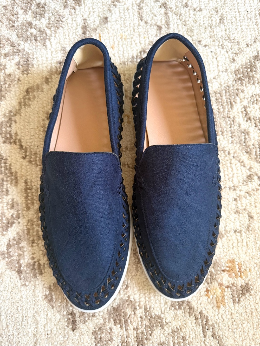 Men’s Navy Blue Woven Faux Suede Loafers – Leather Lined – Size 11 – New